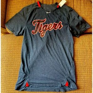 Nike Mens MLB Auth. Detroit Tigers Baseball Dri Fit Shirt Navy Org Sz Sm - EUC!